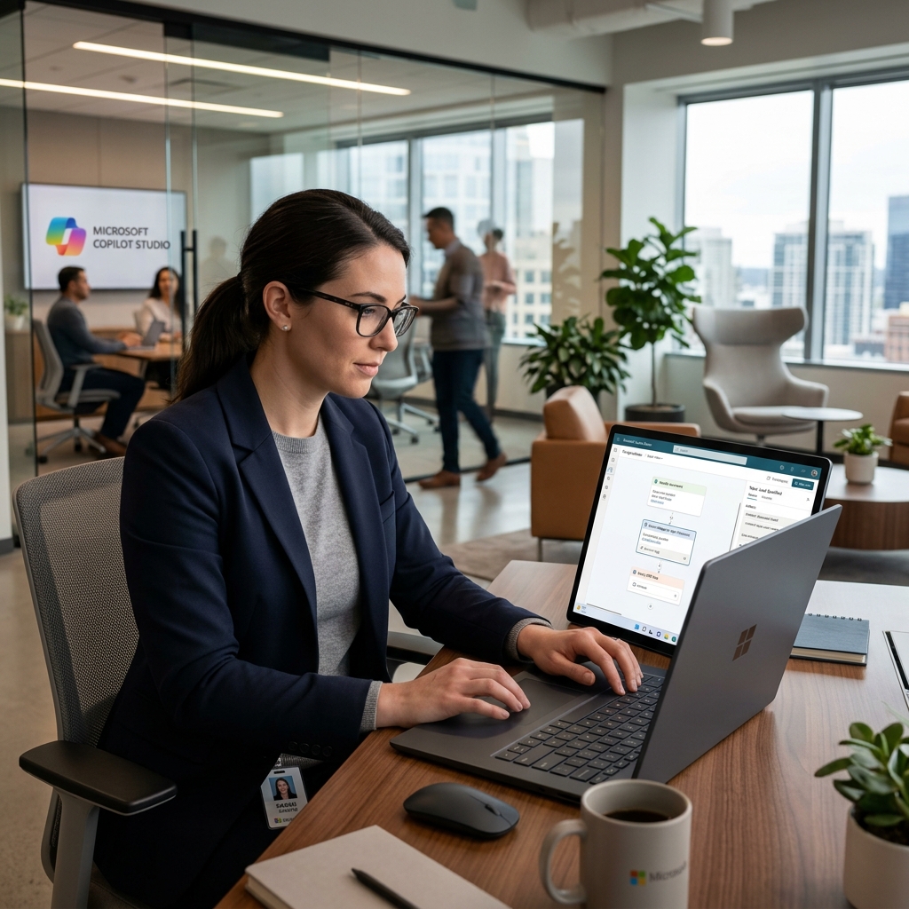 Projektgruppe arbeitet kollaborativ mit Microsoft Copilot in Outlook und Word