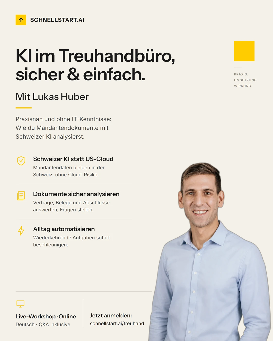 Sichere KI für Treuhand & Buchhaltung: Praxis-Workshop für Schweizer KMU mit Lukas Huber, schnellstart.ai